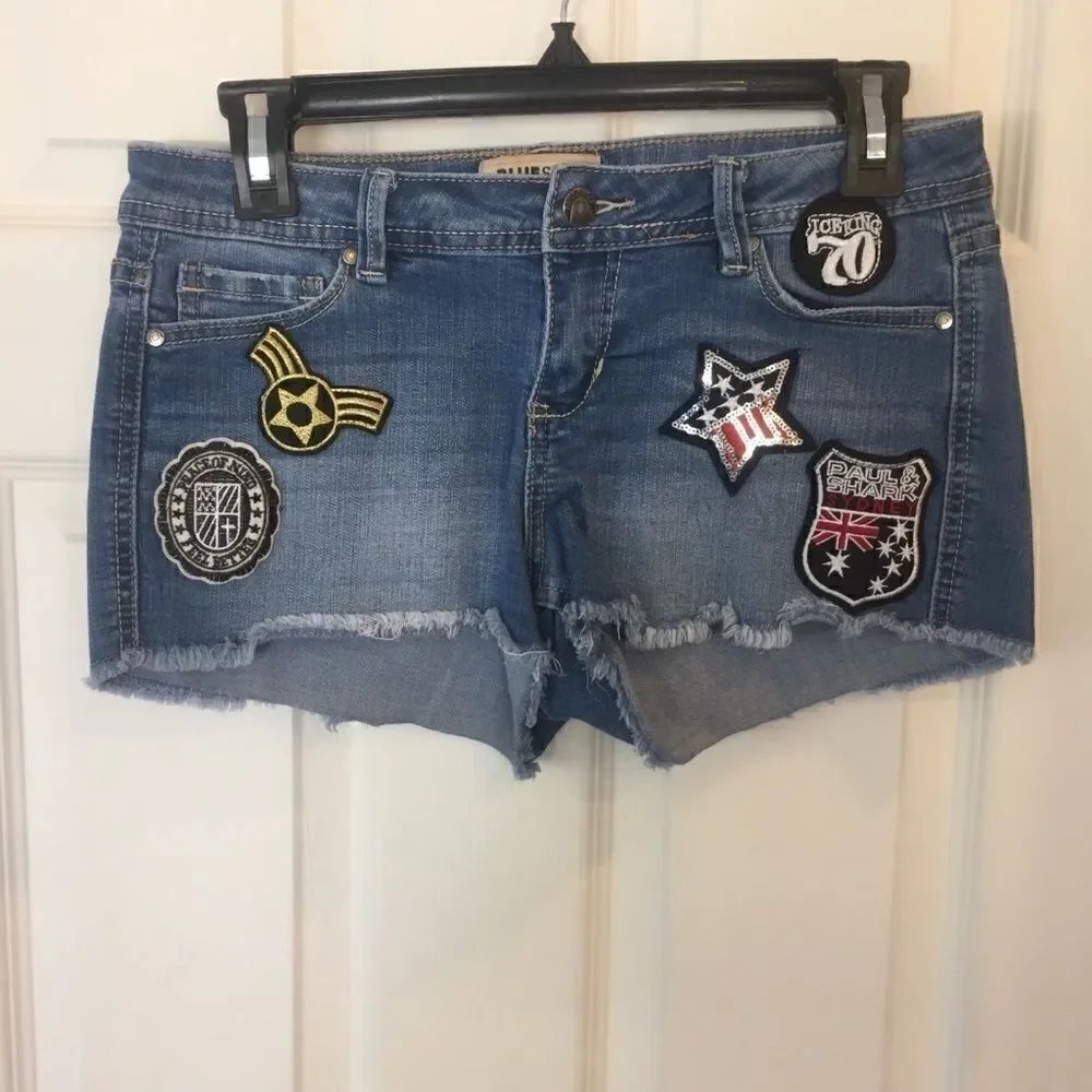 Blue Spice Jean Shorts with Patches